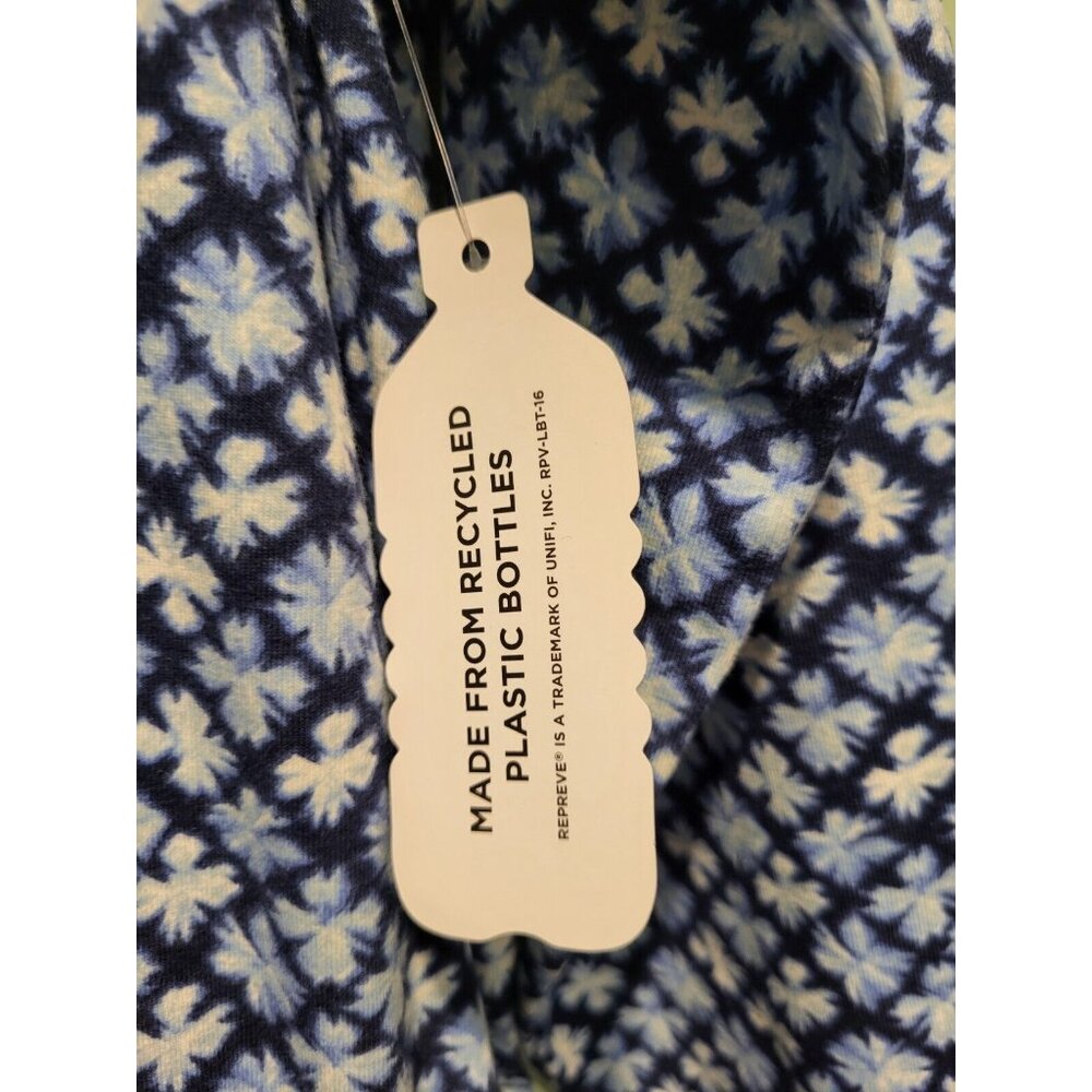 New Lands End Blue Print 3/4 Sleeve 1/4 Button Tie Waist Dress Sz M Pockets - Picture 8 of 9